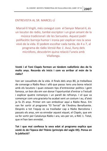 ENTREVISTA AL SR. MARCEL·LÍ Marcel·lí Virgili, més conegut com ...