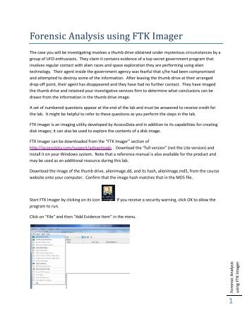 Forensic Analysis using FTK Imager