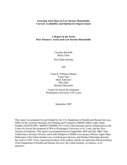 Assessing Asset Data on Low-Income Households - Urban Institute