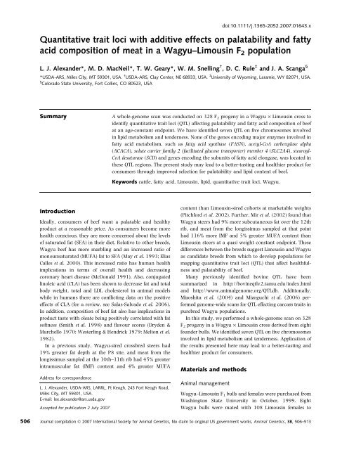 Quantitative trait loci with additive effects on palatability - Agricultural ...