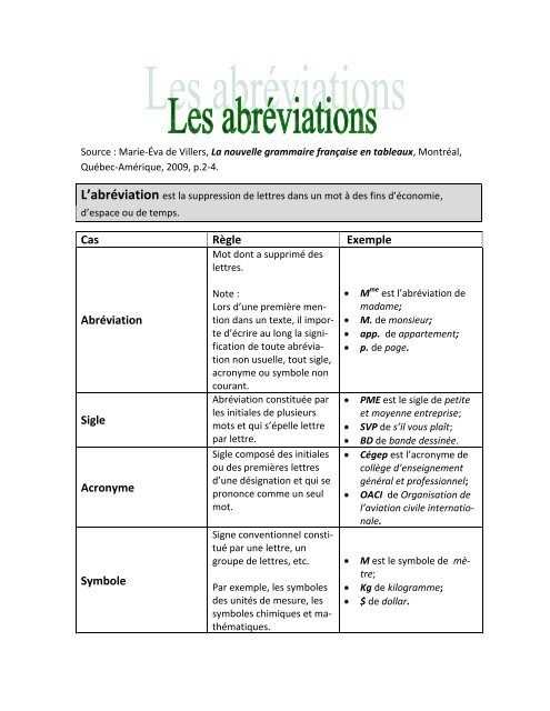 Abréviations - CÉGEP de St-Félicien