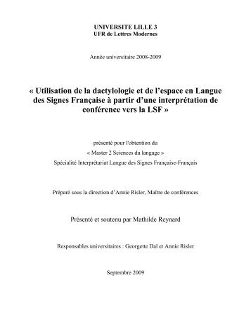 Utilisation de la dactylologie et de l'espace en Langue des Signes ...