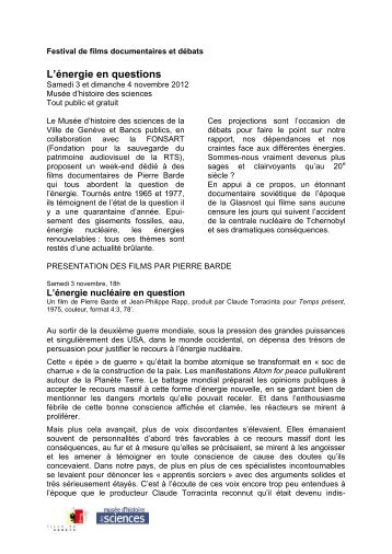 Présentation des films par Pierre Barde (pdf, 120k) - Ville de Genève