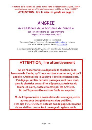ANGRIE - histoire du Haut-Anjou