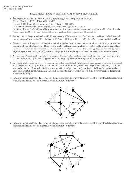 DAG, PERT-módszer, Bellman-Ford és Floyd algoritmusok 5 6 1 3 7 ...