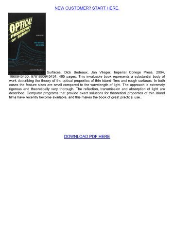 Download Optical Properties of Surfaces, Dick Bedeaux, Jan Vlieger ...