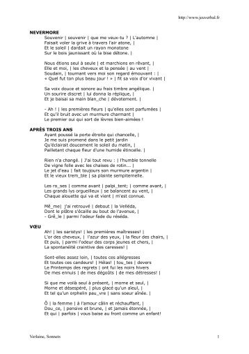 http://www.jeuverbal.fr Verlaine, Sonnets 1 - le jeu verbal