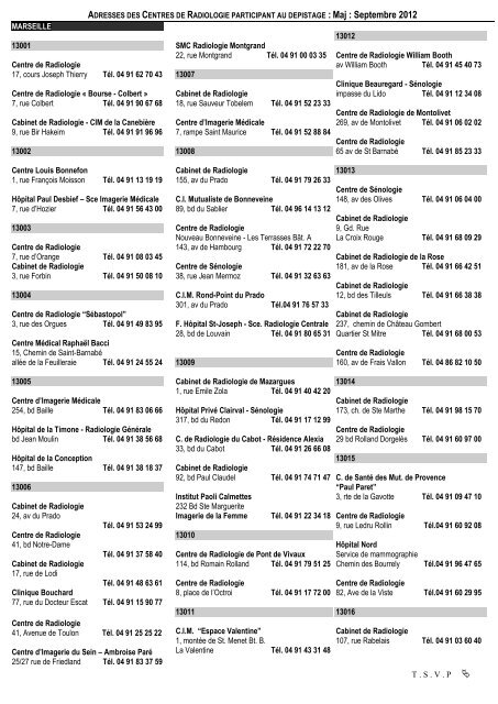 La liste des centres de dépistage agrées - Institut Paoli-Calmettes