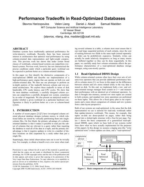 Performance Tradeoffs in Read-Optimized Databases - MIT