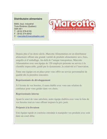 Bottin Produits - Marcotte Alimentation et poissonnerie