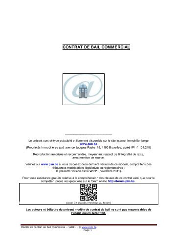 CONTRAT DE BAIL COMMERCIAL - Pim.be