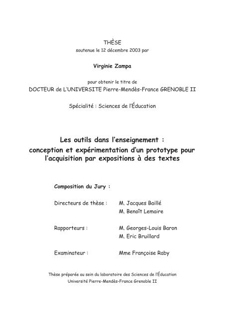 Les Outils Dans L Enseignement Conception Et Experimentation D