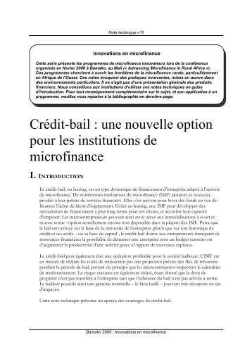 Crédit-bail : une nouvelle option pour les institutions de microfinance