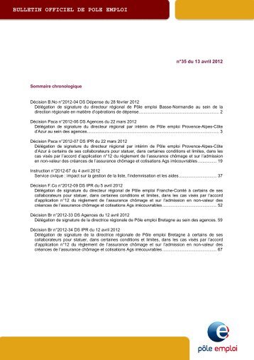 BOPE n°2012-35 du 13 avril 2012 - Pôle emploi