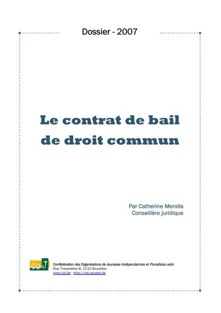 Dossier &quot;Le contrat de bail de droit commun&quot; - Coj