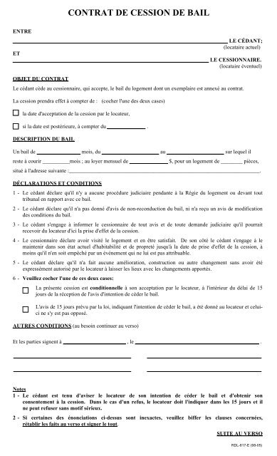 Contrat de cession de bail d