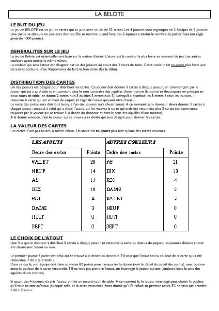Règles belote en pdf