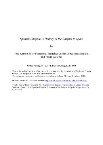 Spanish Enigma: A History of the Enigma in Spain - Frode Weierud's ...