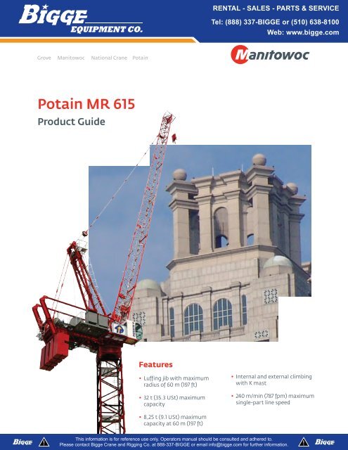 Potain MR 615 Product Guide - Manitowoc Cranes