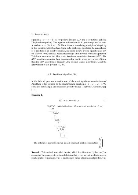 aryabhata remainder theorem: relevance to public-key crypto ...