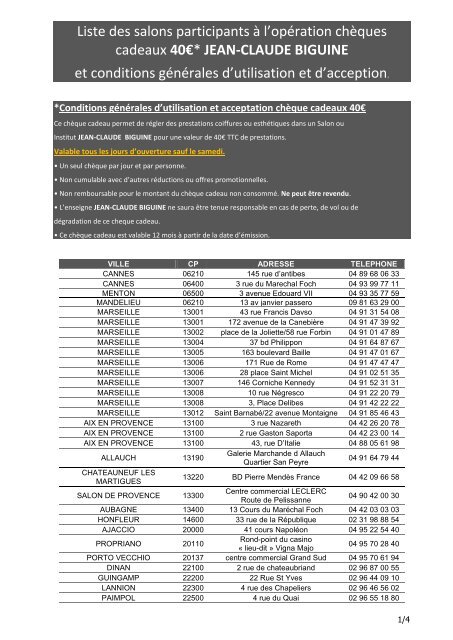 Liste des salons participants à l'opération chèques cadeaux 40 ...