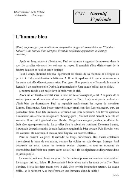 L'homme bleu CM1 Narratif 3° période