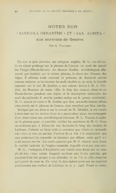 En voici des archives - Société Zoologique de Genève