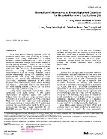 Evaluation of Alternatives to Electrodeposited Cadmium for ... - Alcoa