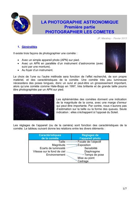 Photographier les comètes - AstroSurf