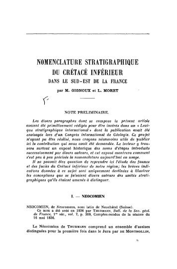 nomenclature stratigraphique du crétacé inférieur - Revue de ...