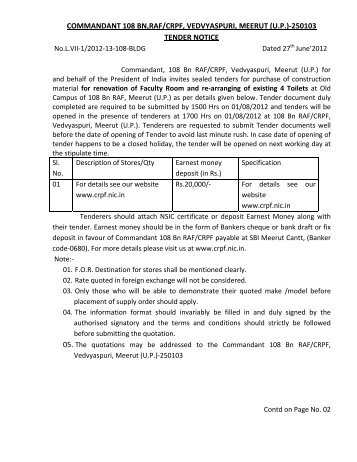 commandant 108 bn,raf/crpf, vedvyaspuri, meerut - Central Reserve ...