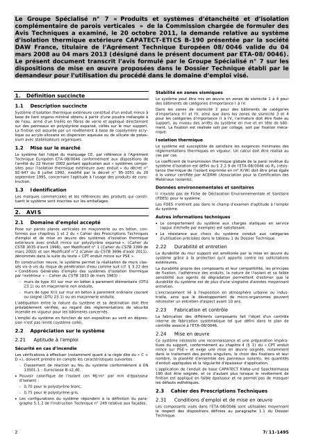 Document Technique d'Application Capatect-ETICS B-190 - CSTB