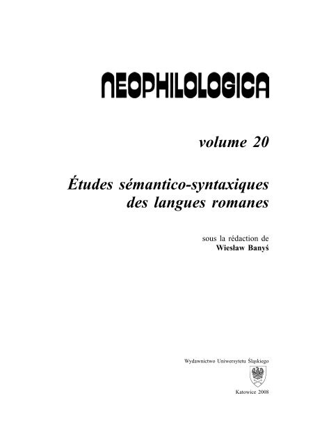 volume 20 Études sémantico-syntaxiques des langues romanes