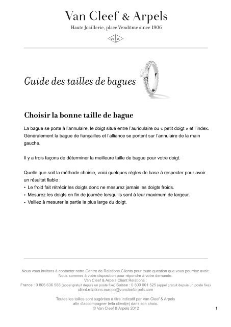 Guide des tailles de bagues - Van Cleef &amp; Arpels