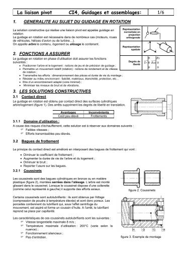 La liaison pivot CI4, Guidages et assemblages: