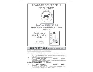 bearded collie club of america show results - Specialty Dog Shows