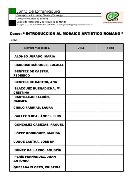 lista de admitidos introducción al mosaico artístico romano