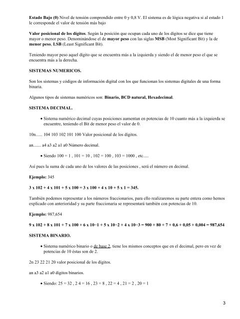 SEÑALES DIGITALES. • SISTEMAS NUMERICOS. • DECIMAL ...