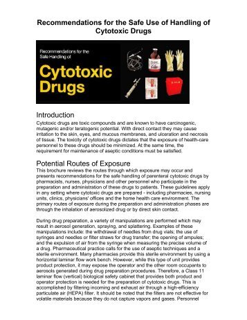 Recommendations for the Safe Use of Handling of Cytotoxic Drugs ...