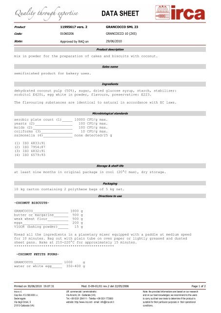 Data Sheet HB Ingredients 