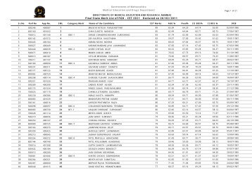 Final State Merit List of PGD - CET 2011 Declared on 26/02 ... - DMER