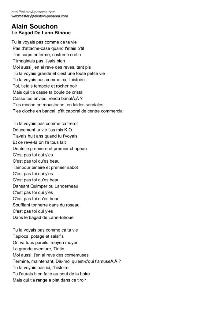 Le Bagad De Lann Bihouë Souchon Paroles