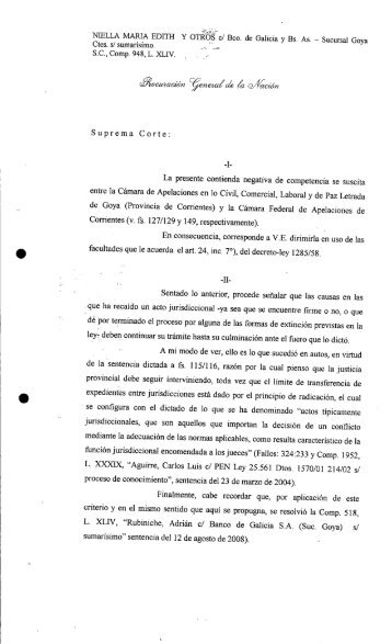 NIELLA MARIA EDITH Y Bco. de Galicia y Bs. As. — Sucursal Goya ...
