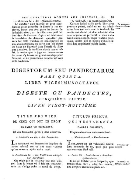 DIGESTE OU PANDECTES, - Histoire du droit