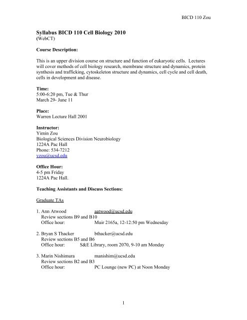 Syllabus BICD 110 Cell Biology 2010 - Courses