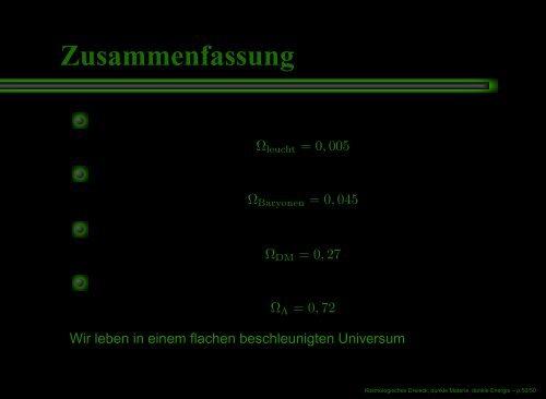 Kosmologisches Dreieck, dunkle Materie, dunkle Energie