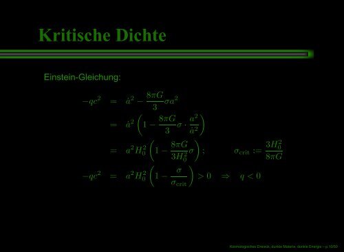 Kosmologisches Dreieck, dunkle Materie, dunkle Energie