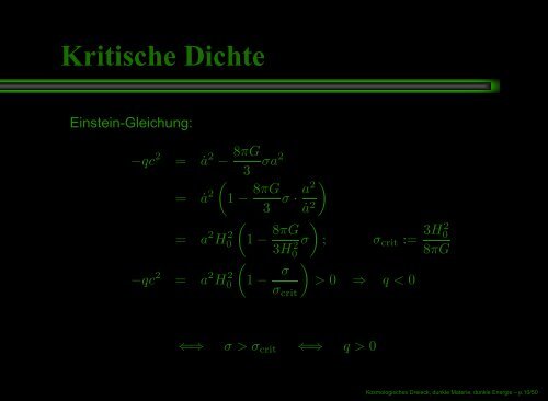 Kosmologisches Dreieck, dunkle Materie, dunkle Energie