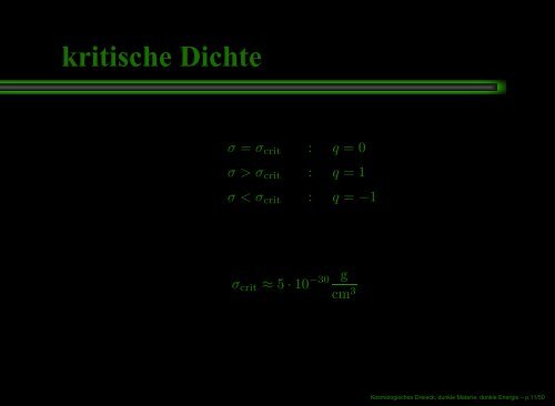 Kosmologisches Dreieck, dunkle Materie, dunkle Energie