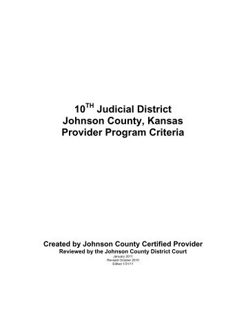 10 Judicial District Johnson County, Kansas Provider Program Criteria